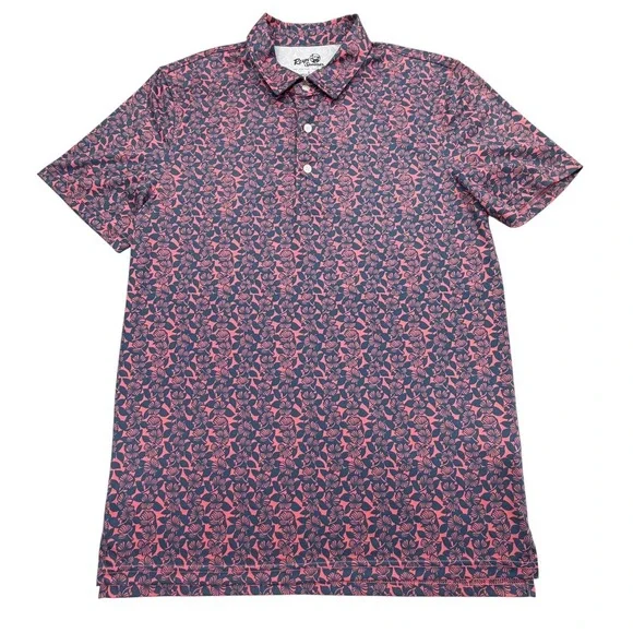 Reyn Spooner Polo Shirt Mens S Pink Floral Golf Performance Moisture Wicking - Picture 1 of 5